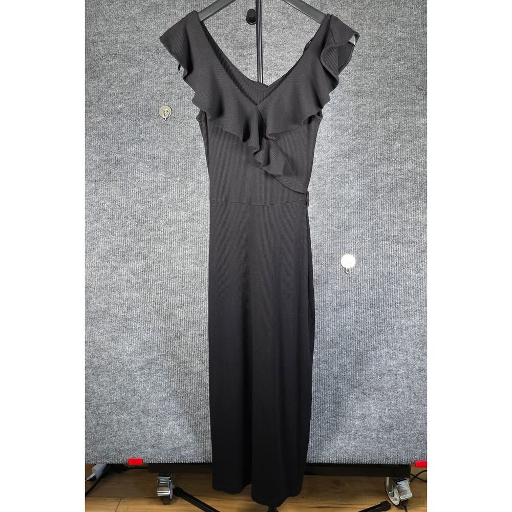 & Other Stories Black Ribbed Ruffle Midi Dress XS Sleeveless‎ Bodycon Elegant
